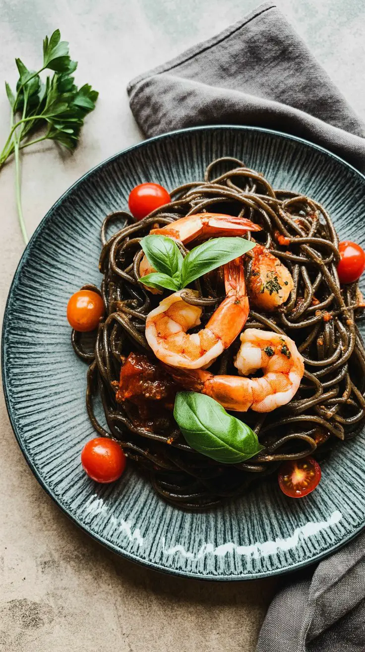Squid Ink Pasta with Shrimp