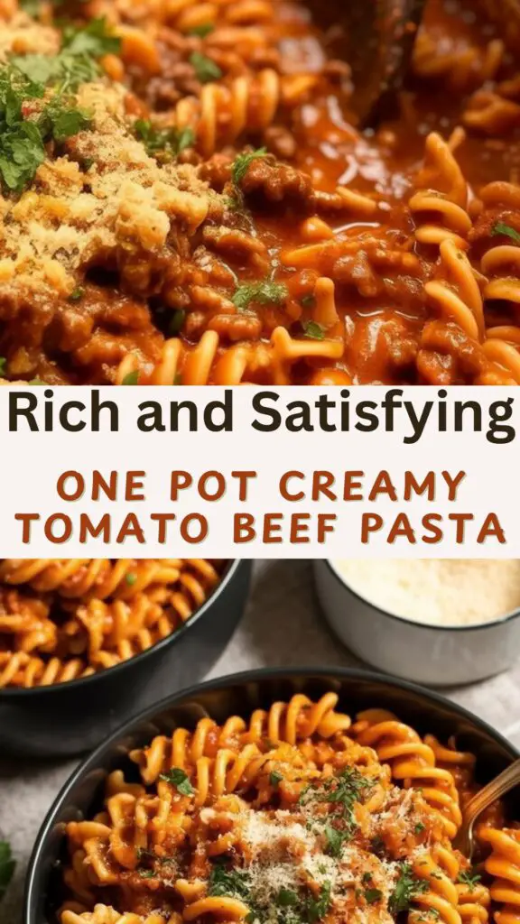 One pot creamy tomato beef pasta